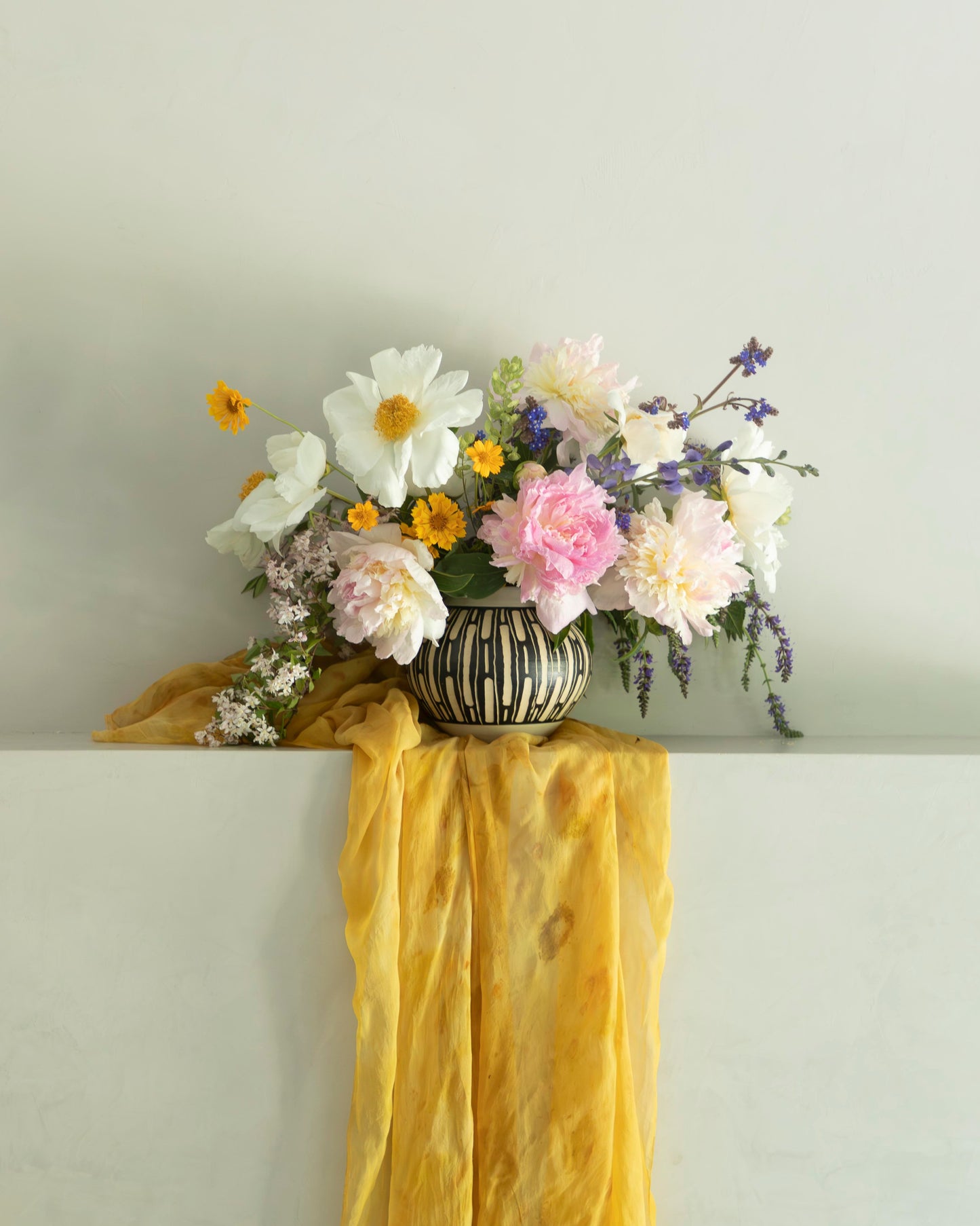 Botanical Print Sheer Silk Table Runner {Marigold & Chrysanthemum}