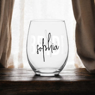 Bride Monogram Signature Script Stemless Wine Glass
