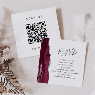 Budget Burgundy Silver Agate Wedding QR Code RSVP Enclosure Card