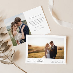 Budget Minimalist Script Wedding Photo Thank You Card