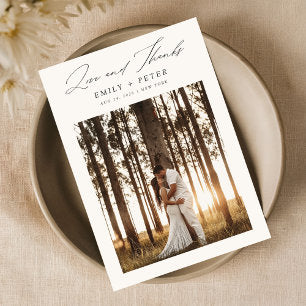 Budget Modern Minimalist 2 Photo Wedding Thank You Card