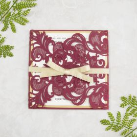 Elegant Burgundy And Gold Laser Cut Wedding Invitations Swws018