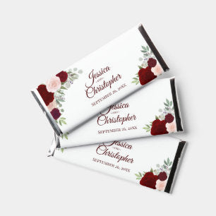 Burgundy Blush Boho Floral Wedding Thank You Hershey Bar Favors