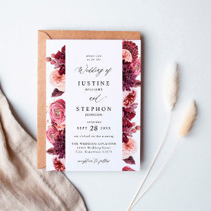Burgundy & Blush Pink 8B Wedding 2 Invitation
