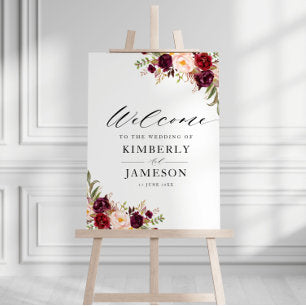 Burgundy & blush welcome wedding sign