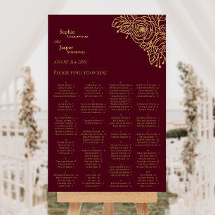 Burgundy Gold Floral Wedding Seating Chart Sign