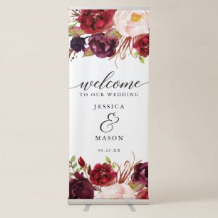 Burgundy Marsala Wedding Welcome Banner with Stand
