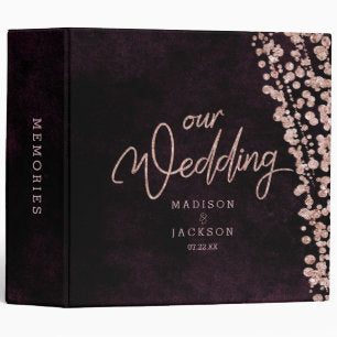 Burgundy Wine & Rose Gold Wedding Photo Album 3 Ring Binder
