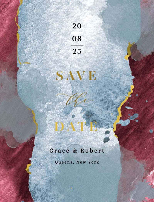 Burgundy Blue Save The Date Cards by Yunita Y.