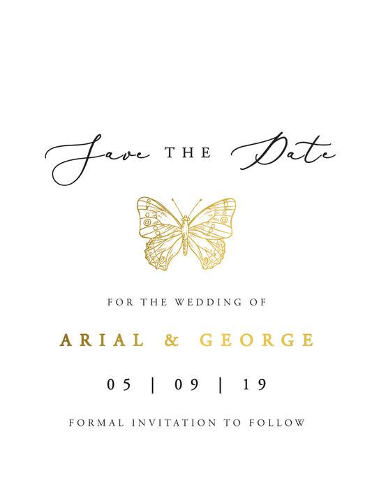 Golden Butterfly Save The Date Cards by Stella M.
