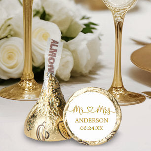 Calligraphy Heart Wedding Gold Mr. and Mrs. Hershey®'s Kisses®