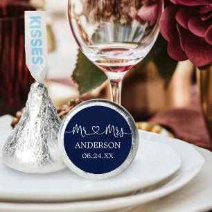 Calligraphy Heart Wedding Mr. and Mrs. Blue Hershey®'s Kisses®