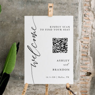 Calligraphy Wedding QR Code Seating Chart Foam Board