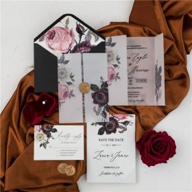 Vintage Purple and Black Floral Vellum Jacket Acrylic Wedding Invitations CAPV008
