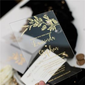Luxury Modern Gold Leaf Clear Acrylic Wedding Invites With Gold Foil Vellum Wrap CAPV009