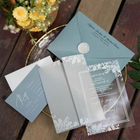 Elegant White Floral Frame Acrylic Wedding Invitation With UV Printing Vellum Wrap CAPV013