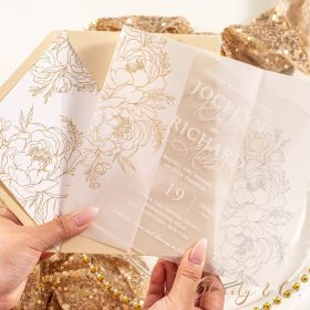 Luxury Acrylic Wedding Invites with Foil Floral Vellum Wrap CAPV022