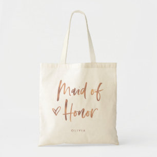 Casual Script Chic Rose Gold Maid of Honor Gift Tote Bag
