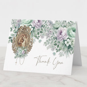 Catholic Floral Wedding Mary & Joseph Thank You Card