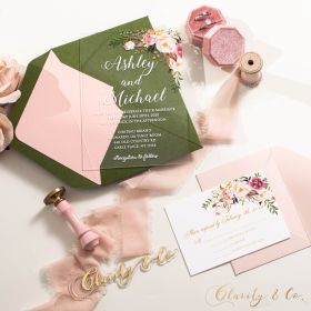 .04″ Affordable Floral Pink Acrylic Wedding Invitations CAX005