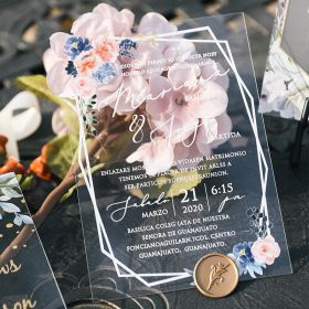 Dusty Rose and Dusty Blue Floral Acrylic Wedding Invitations CAX017
