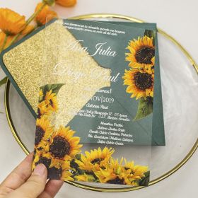 1mm Sunflower Rustic Acrylic Wedding Invitations CAX023