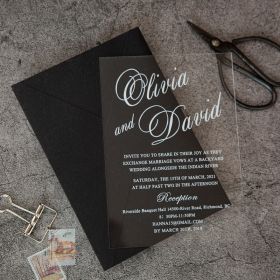 Simple Modern White Calligraphy Acrylic Wedding Invitations CAX050