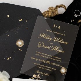 Modern Initials Gold Printing Calligraphy Acrylic Wedding Invitation Card CAX080