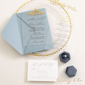 Glamorous Calligraphy Acrylic Wedding Invitation with Ornate Monogrammed Name Tag CAX160T