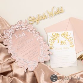 Chic Shaped Mirror Rose Gold Acrylic Wedding Invitation Swal164