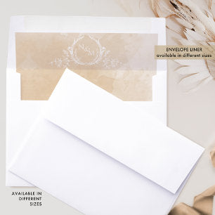 Chic Beige Watercolor, White Monogram Wedding Envelope Liner