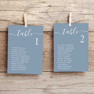 Chic Dusty Blue Wedding Table Seating Chart Card