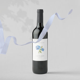 Chic Floral Blue Hydrangea Event Wedding Wine Label