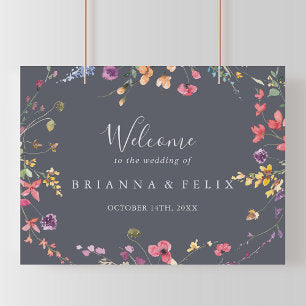 Classic Blue Wild Floral Wedding Welcome Poster