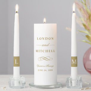 Classic Elegant Antique Gold Wedding Monogram Unity Candle Set