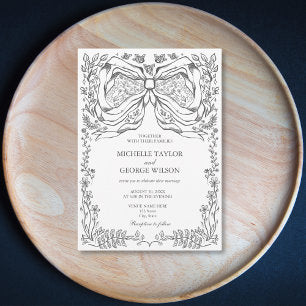 Classic Elegant Bow Floral Frame Invitation