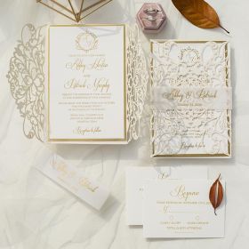 classic ivory laser cut wedding invitation with foil printing CLCI004