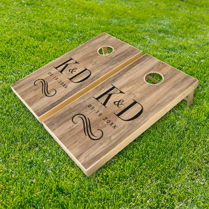 Classic Rustic Brown Wood Grain Wedding Initials Cornhole Set