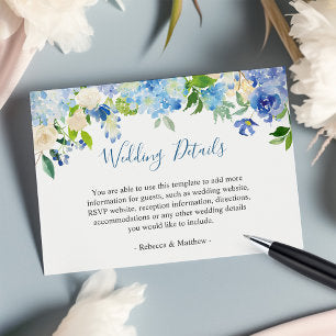 Classy Blue Hydrangeas Floral Wedding Info Details Enclosure Card