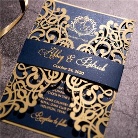 gold and navy that sparkles and shine foiling wedding invitation CLCI005