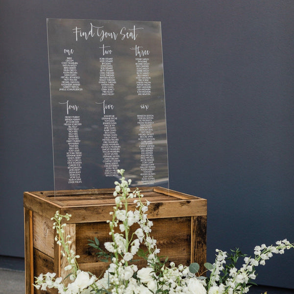 Clear Acrylic Seating Plan Sign for Weddings