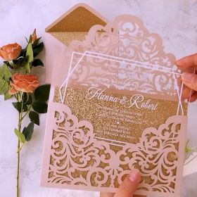 Clear Acrylic Wedding Invitation with Blush Pink Laser Cut Pocket CAPL003