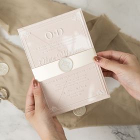 Clear Acrylic Wedding Invitations Champagne Gold Belly Adhesive Wax Seal CADB001