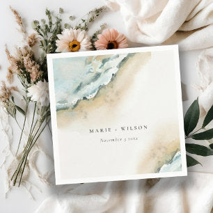 Coastal Sea Waves Sand Beach Nautical Wedding Napkins