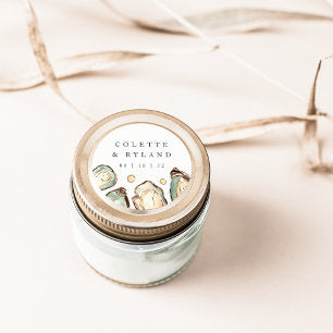 Coastal Watercolor Oyster Wedding Classic Round Sticker
