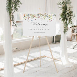 Colorful Dainty Wild Flowers Wedding Welcome Sign