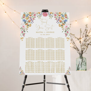Colorful Garden Flowers Wedding Seating Chart Foam Board