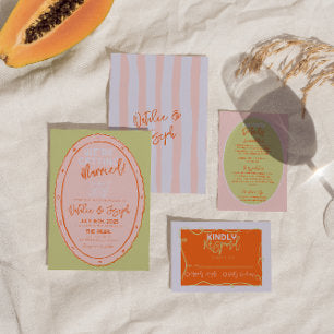 Colorful Hand Drawn Painted Whimsical Wedding Invitation