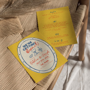 Colorful Illustrated Hand Drawn All In One Wedding Invitation