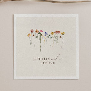 Colorful Wildflower Beige Wedding Napkins
